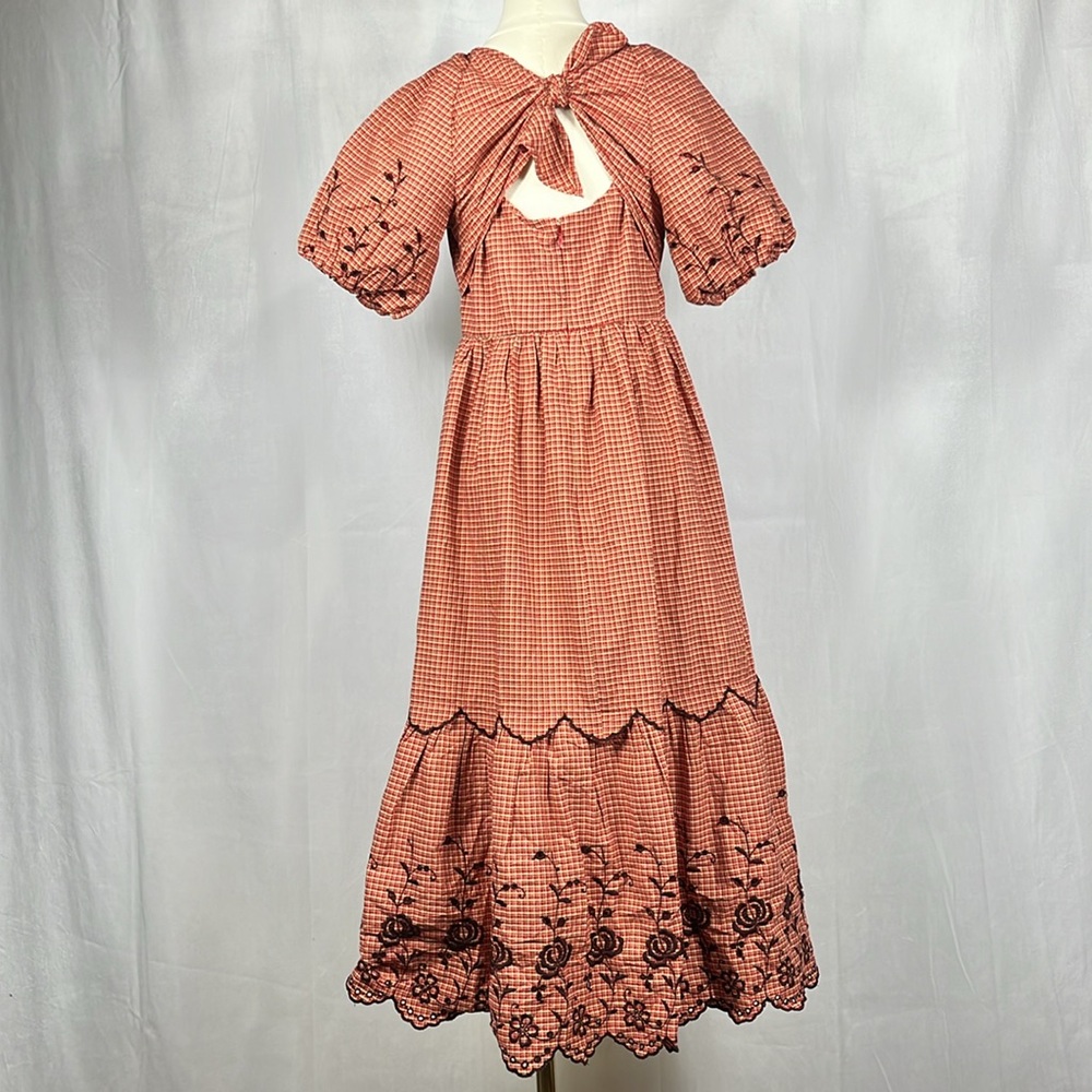 Madewell Embroidered Bubble-Sleeve‎ Midi Dress in Scarlet. - Picture 7 of 16